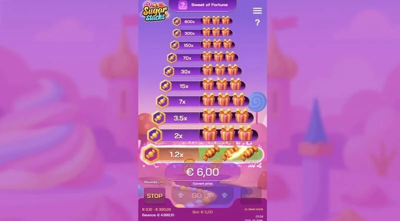 Sugar Stacks - bước chiến thắng với đèn nền tầng hiện tại và bộ đếm số nhân