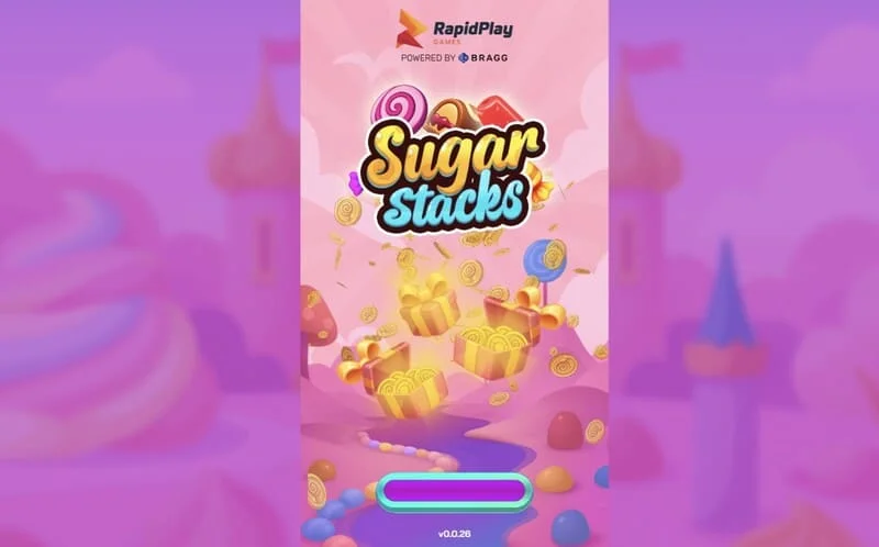 Sugar Stacks - màn hình tải với logo của RapidPlay Games